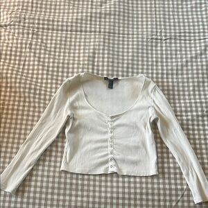 White Ribbed Button-Up Top